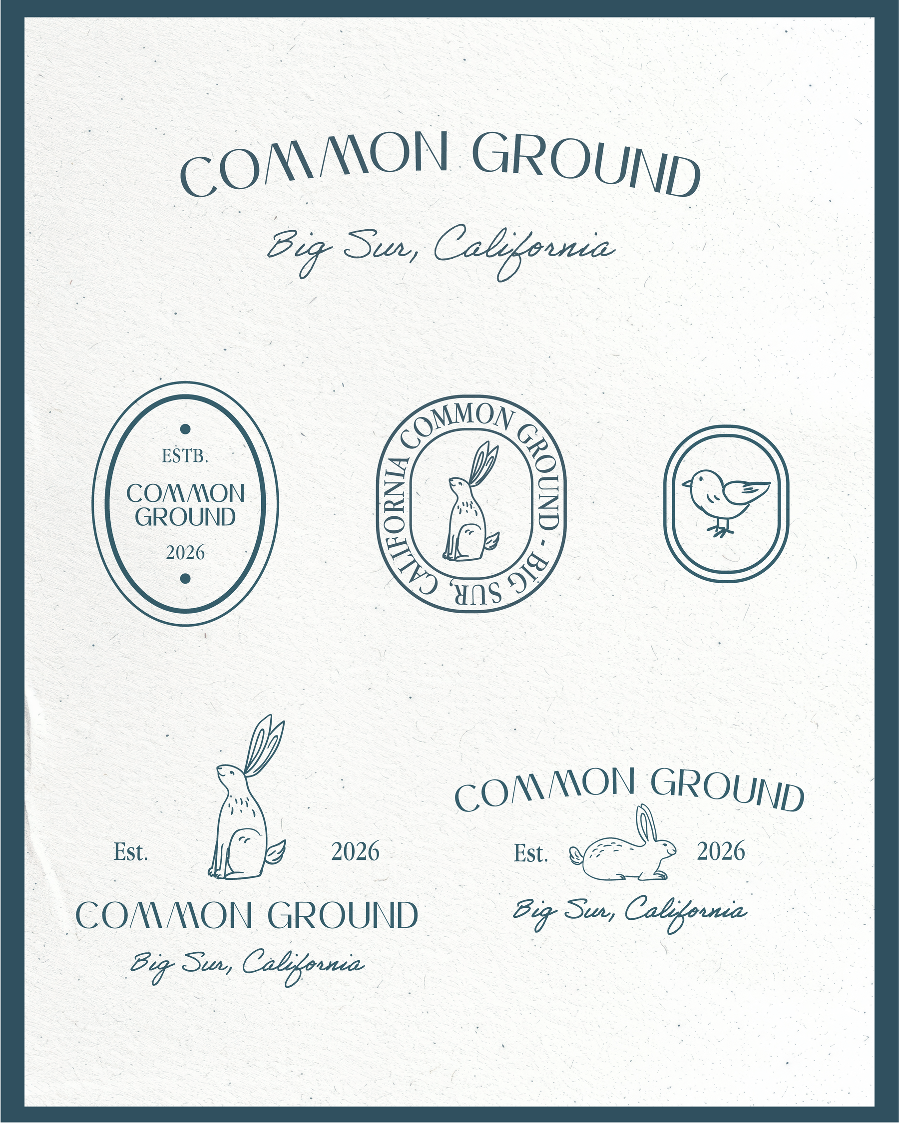 Common Ground logo system: seals, stamps, and wordmark lockups built around a rabbit illustration.